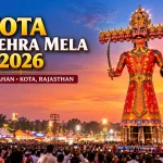 Image alt text: Kota Dussehra Mela 2026 with giant Ravana effigy in Kota, Rajasthan
