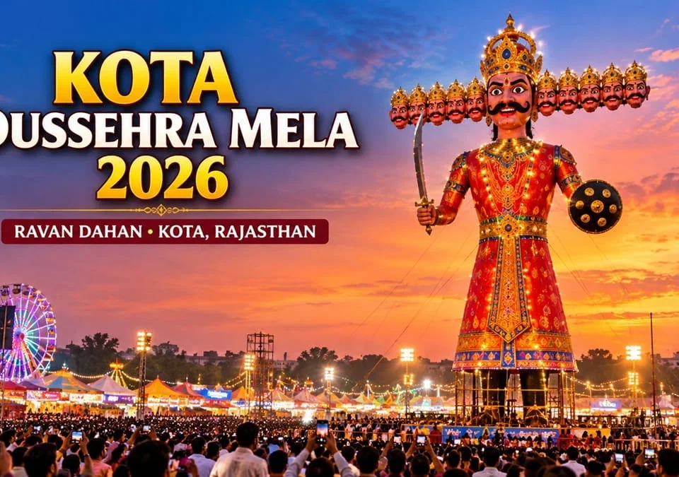 Image alt text: Kota Dussehra Mela 2026 with giant Ravana effigy in Kota, Rajasthan